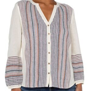 Liverpool Women's S Striped Button-Up Blouse Preppy Minimalist Smart Casual Boho